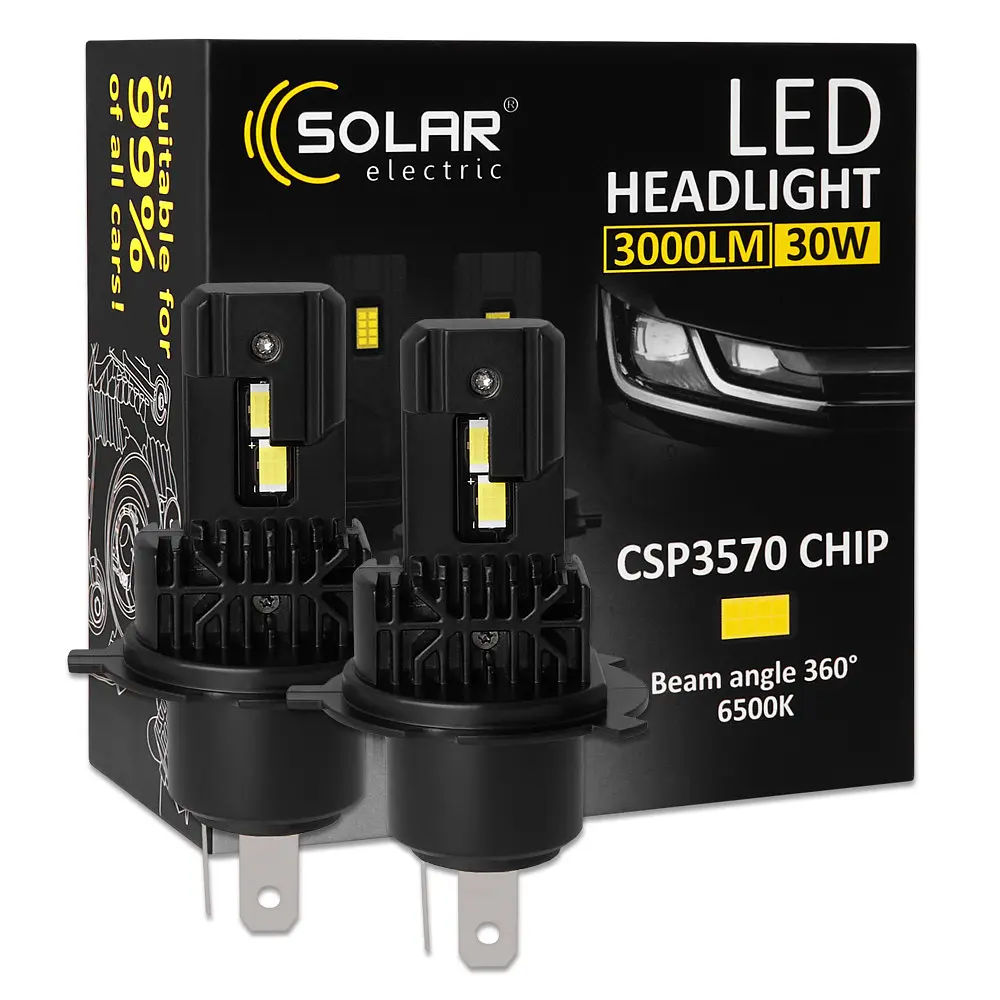 Автолампа Solar LED H4 12/24V 30W 3000 Lm 6500K CSP3570 2 шт. (8404S2) - фото 4