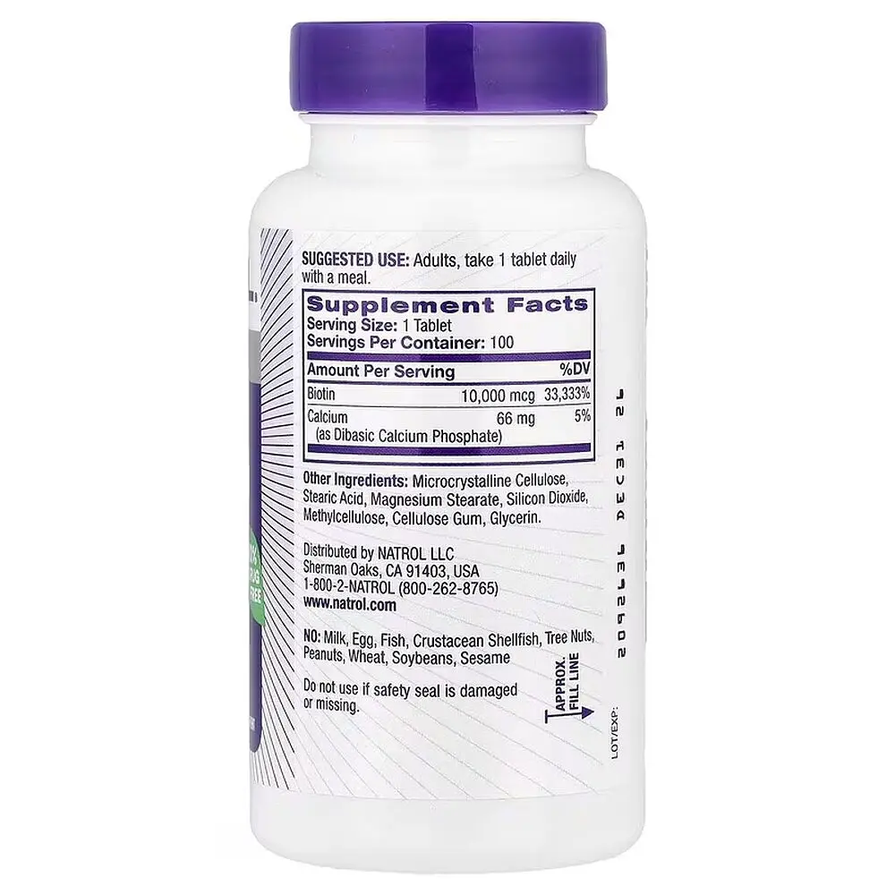 Вітаміни та мінерали Natrol Biotin 10000 mcg 100 таблеток - фото 2