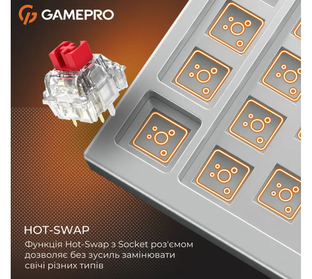 Клавіатура ігрова механічна GamePro GPMK-116 Genesis Silver light USB Red Swich Hot-Swap N-KRO Grey - фото 8