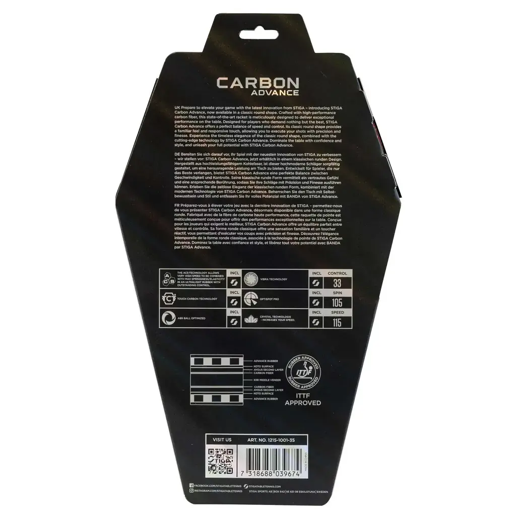 Ракетка для настільного тенісу Stiga Carbon Advance FL (1215-1001-35) (932355) - фото 7