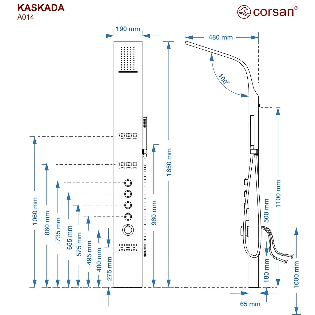 Душевая панель Corsan Kaskada white с термостатом A014TWH, Белый - фото 5