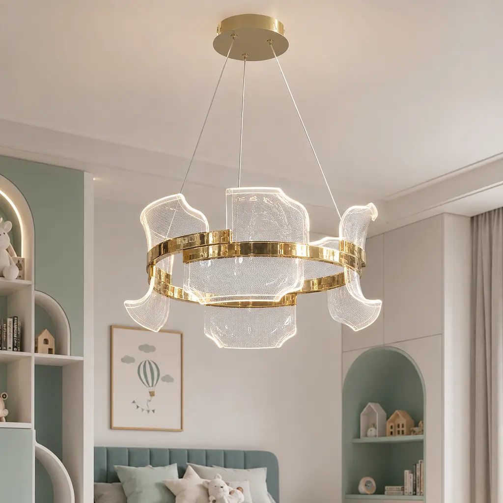 Підвісна світлодіодна люстра Artlight 512162/400GD золота з фігурним прозорим акриловим розсіювачем та трьома режимами світла