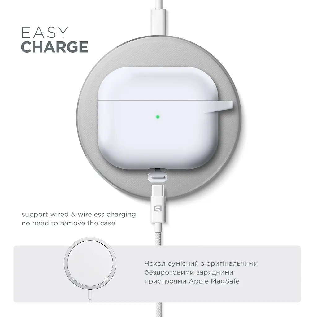 Силіконовий чохол для навушників Apple AirPods 3, Hang Case, білий, ультратонкий захисний кейс товщиною 2 мм, захист від подряпин, пилу та ударів, компактний, з карабіном для кріплення, ArmorStandart (ARM60324) - фото 7