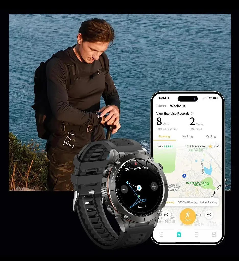 Тактические умные смарт-часы для военных Smart Watch Y101 с фонариком компасом GPS трекером и спортивными режимами Серый - фото 4