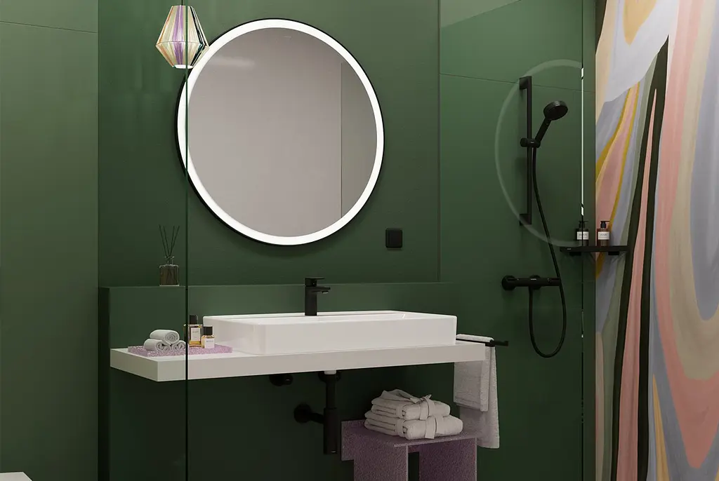 Дзеркало Hansgrohe Xarita Lite S 900x900 з круговим LED світильником matt black 54967670 - фото 5