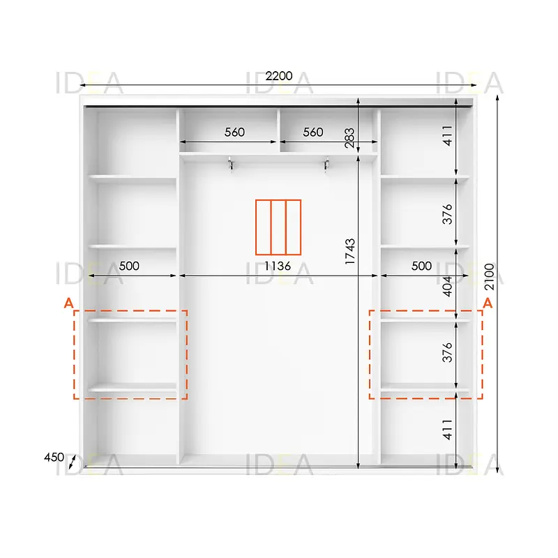Шафа-купе Idea серія 7 220 x 45 x 210 см Білий Дзеркало - фото 2