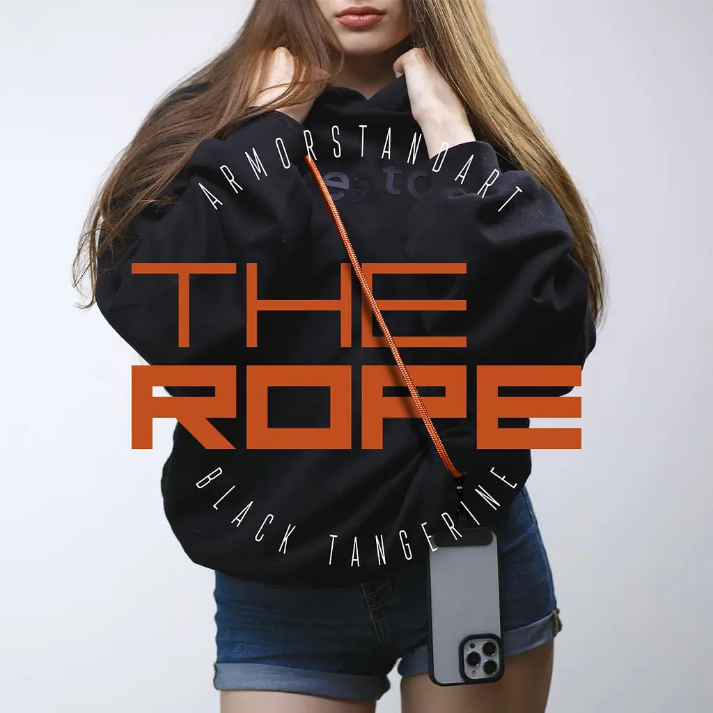 Універсальний ремінець-шнурок для смартфона, Rope, black tangerine, нейлоновий, міцний, регульований по довжині, з тримачем для чохлів з вирізом для зарядки, кросбоді, підходить для носіння на шиї та через плече, ArmorStandart (ARM76094) - фото 3