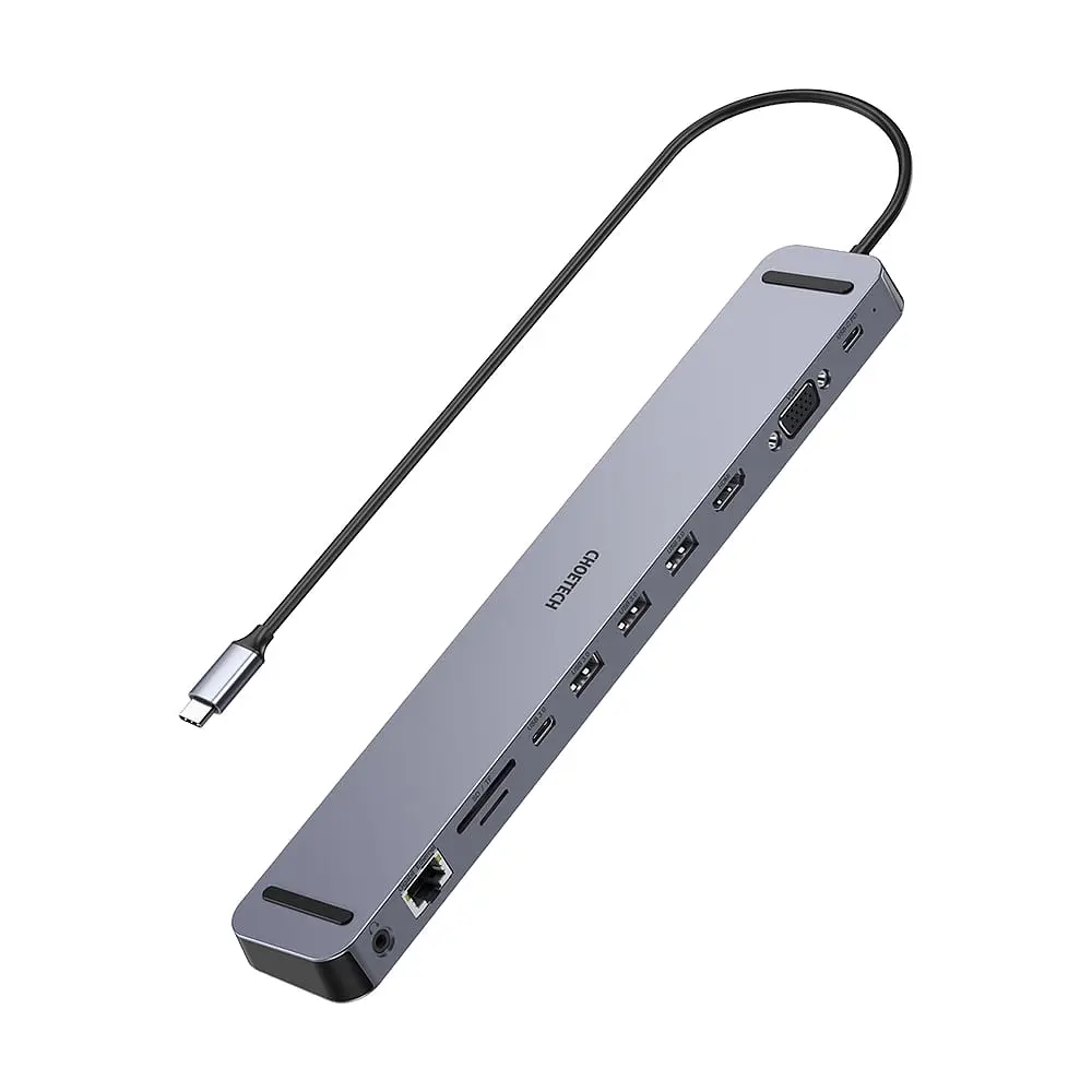 USB-C хаб 11-в-1 Choetech M20 HDMI 4K\30Hz, VGA, 3 USB-A 3.0, USB-C 3.0, RJ45, USB-C PD, SD-card, TF-card, 3.5mm audio (43-00154) - фото 11