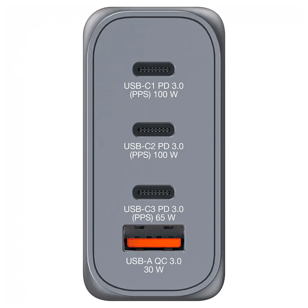 Зарядний пристрій Verbatim GaN 100 W 4 ports (2xUSB-C-100 W,USB-C 65 W /USB-A -3.0) (32202) - фото 6