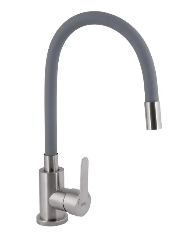 Змішувач для кухні Brinex Pure 015F3 з гнучким виливом Nickel/Grey BRIPUR015F3NKG