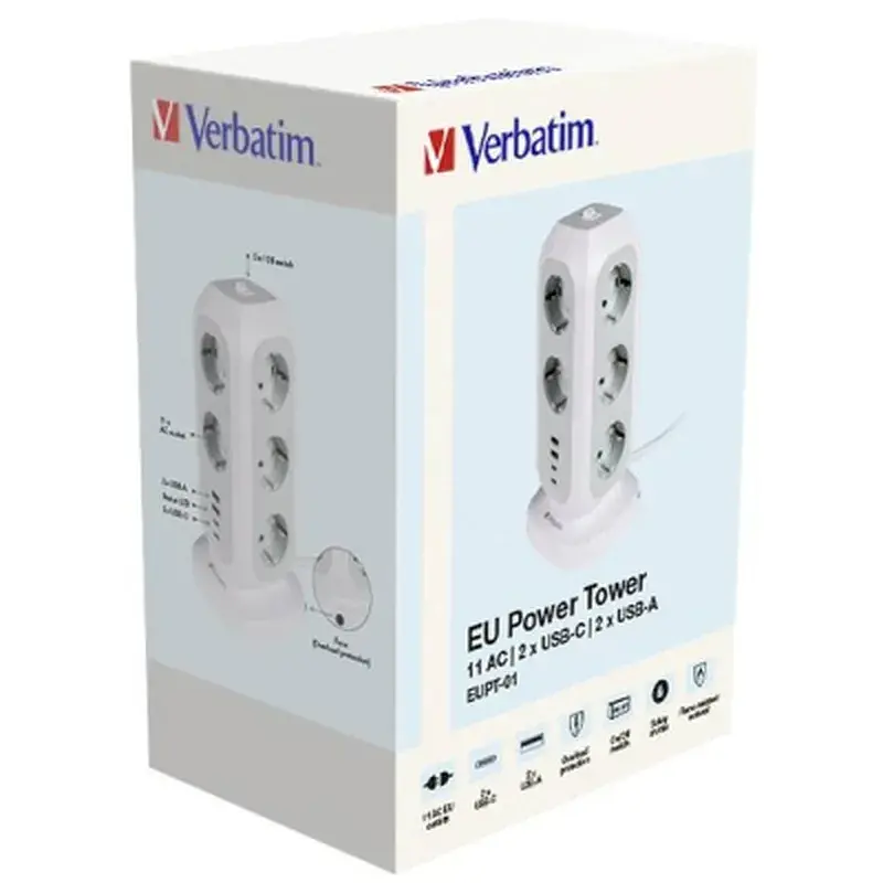 Мережевий фільтр живлення Verbatim 11 розеток, 2 x USB-C та 2 x USB-A (49547) - фото 4