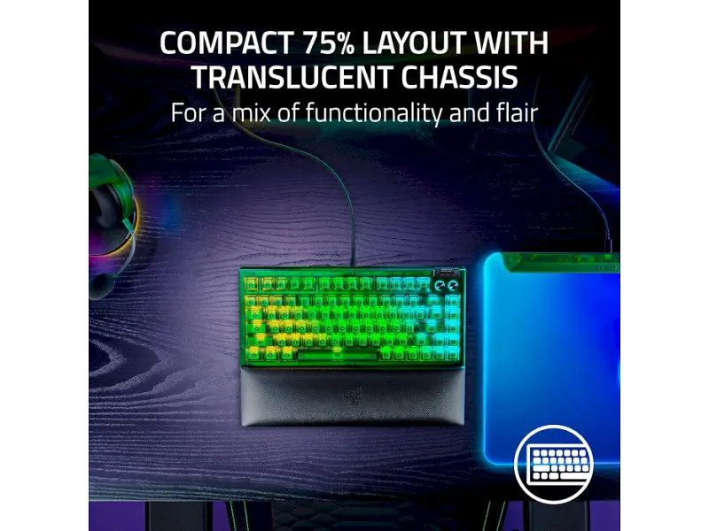 Клавіатура Razer BlackWidow V4 75% Phantom Green Edition (RZ03-05003300-R3M1) - фото 11