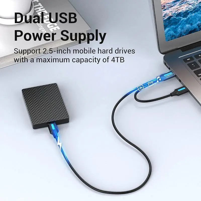 Кабель Vention USB 3.0 A Male to Micro-B Male Cable with USB Power Supply PVC Type 0.5m Black (CQPBD) - фото 4