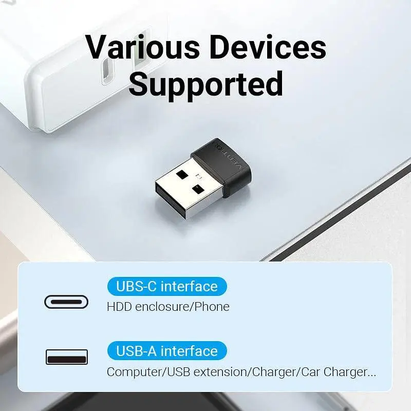 Перехідник Vention USB 2.0 Male to USB-C Female Adapter Black PVC Type (CDWB0) - фото 2
