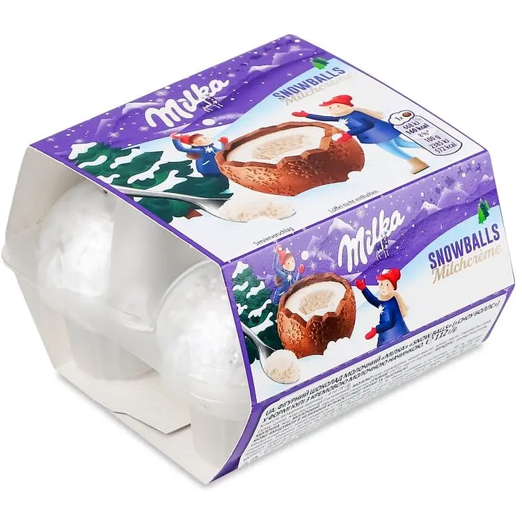 Шоколад молочний Milka Snow Balls з кремовою молочною начинкою 4 шт. х 28 г - фото 1