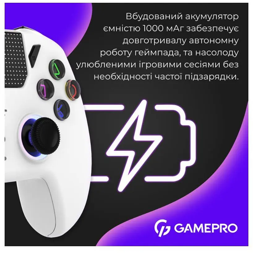 Геймпад Bluetooth джойстик GamePro GPS-13W Bluetooth 5.3/USB (PC/iOS/Android/PS3/PS4) RGB White - фото 5