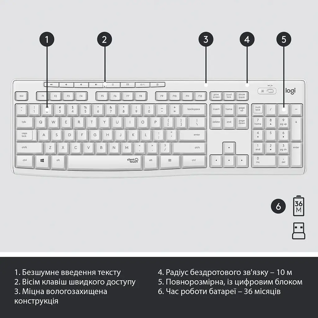 Комплект (Клавіатура та миша) Logitech MK295 Silent Combo Wireless Off-White (920-009824) - фото 6