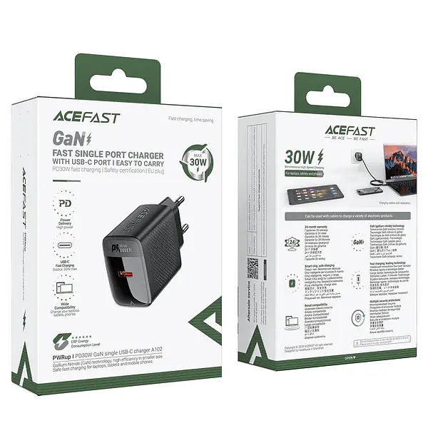 Мережевий зарядний пристрій ACEFAST A98 PD30W GaN (USB-C+USB-A) charger Чорний - фото 2