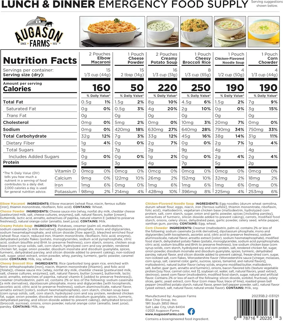 Сублімовані обіди та вечері 92 порції з великим терміном придатності 25 років Augason farms (101095) - фото 3