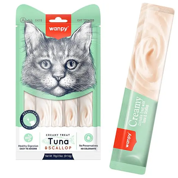 Рідкі ласощі для котів Wanpy Creamy Lickable Tuna&Scallop Ванпі Тунець із морським гребінцем 5 шт по 14 г
