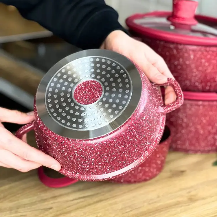 Набір каструль та сковорода Higher Kitchen HK-316 XPRO з гранітним покриттям антипригарним 17 предметів червоний (41903-HK-316k_3003) - фото 3