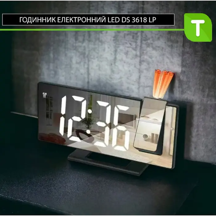 Дзеркальний годинник-будильник настільний годинник електронний з проектором часу на стіну Gaosiio - фото 3