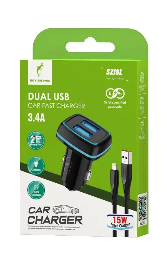 Автомобільний зарядний пристрій SkyDolphin SZ18L (2USB, 3.4A) Чорний (AZP-000099) + кабель Lightning - фото 2