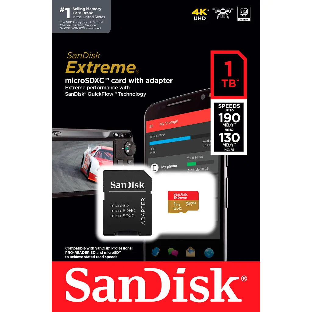 Карта памяти SanDisk 1TB microSD class 10 UHS-I U3 V30 Extreme (SDSQXAV-1T00-GN6MA) - фото 5