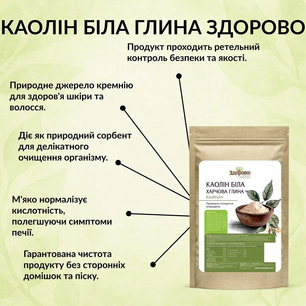 Каолін біла харчова глина Здорово! 1 кг - фото 4