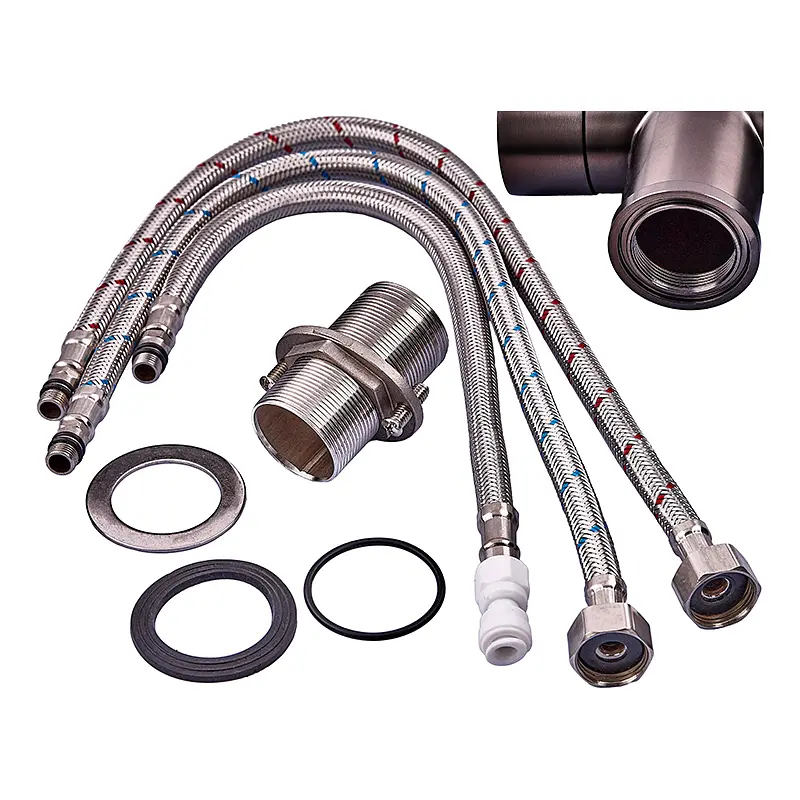 Смеситель для кухни на две воды с гибким изливом Zerix KIT-021 graphite ZX5559 Графит - фото 5