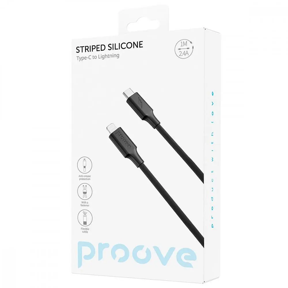 Кабель Proove Striped Silicone Type-C to Lightning (1m) black (CCSS00002101) - фото 2
