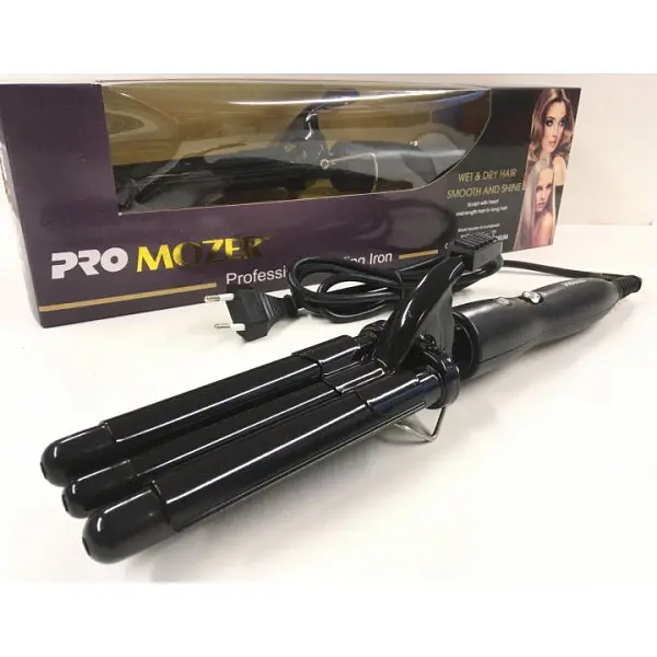 Плойка для завивки волосся потрійна хвиля щипці 16мм Pro Mozer Ceramic nano titanium MZ 6621 чорний