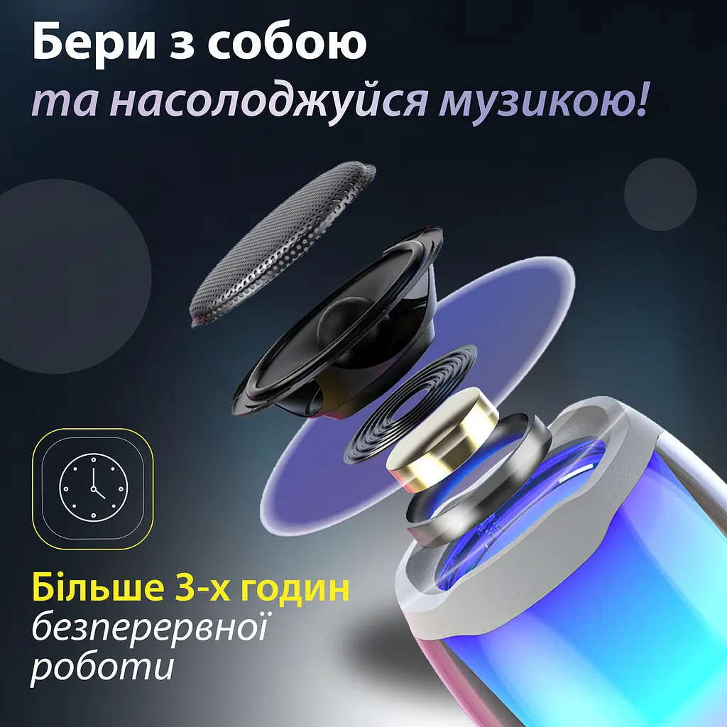 Портативна колонка Pulse 4 mini BT/TF/FM/TWS/AUX/USB з підсвіткою 5 Вт, чорний Smart X 8893AB - фото 19