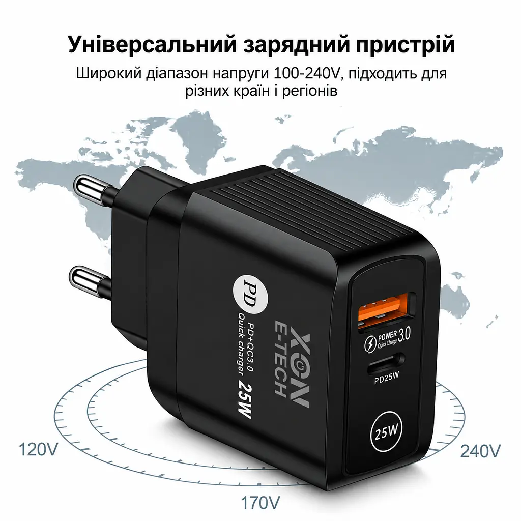 Зарядний пристрій XON PowerCharge 25W (PD25) USB Type-C (PCWC025025A1С1B 6129) Чорний - фото 3