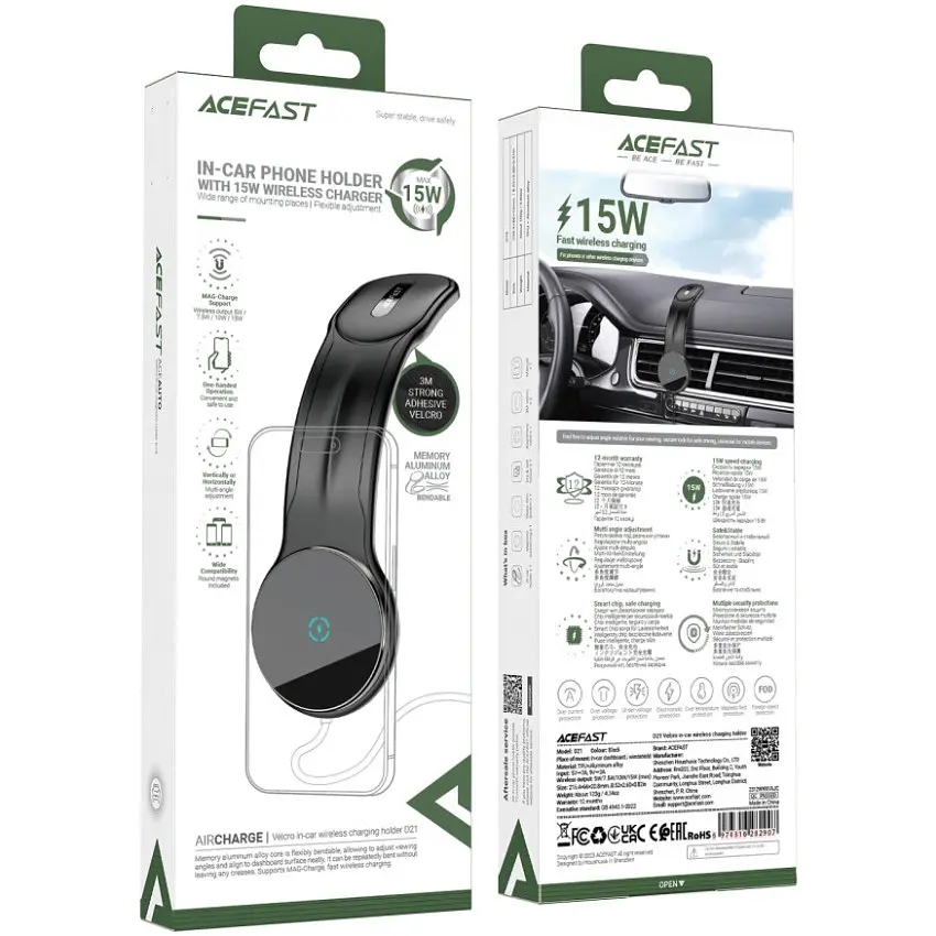 Автомобільне кріплення D21 Magnetic wireless (на панель) Velcro Acefast - фото 6