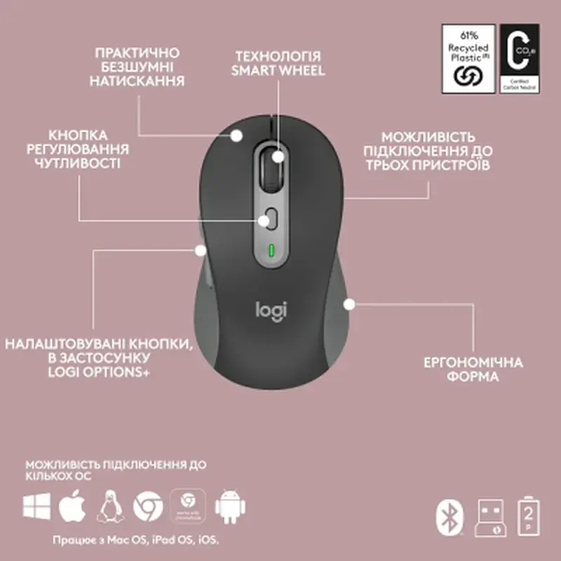 Комплект Logitech MK950 Bluetooth/Wireles UA Graphite (920-012490) - фото 11