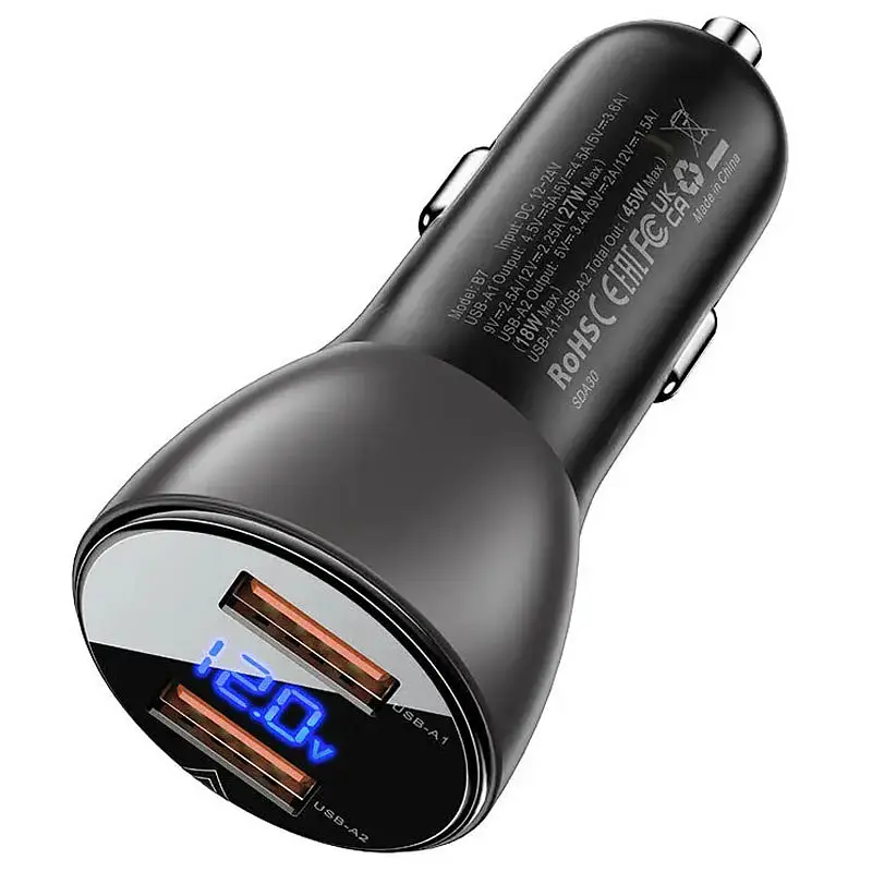 АЗП Acefast B7 QC3.0 45W (2USB-A) Transparent black - фото 2