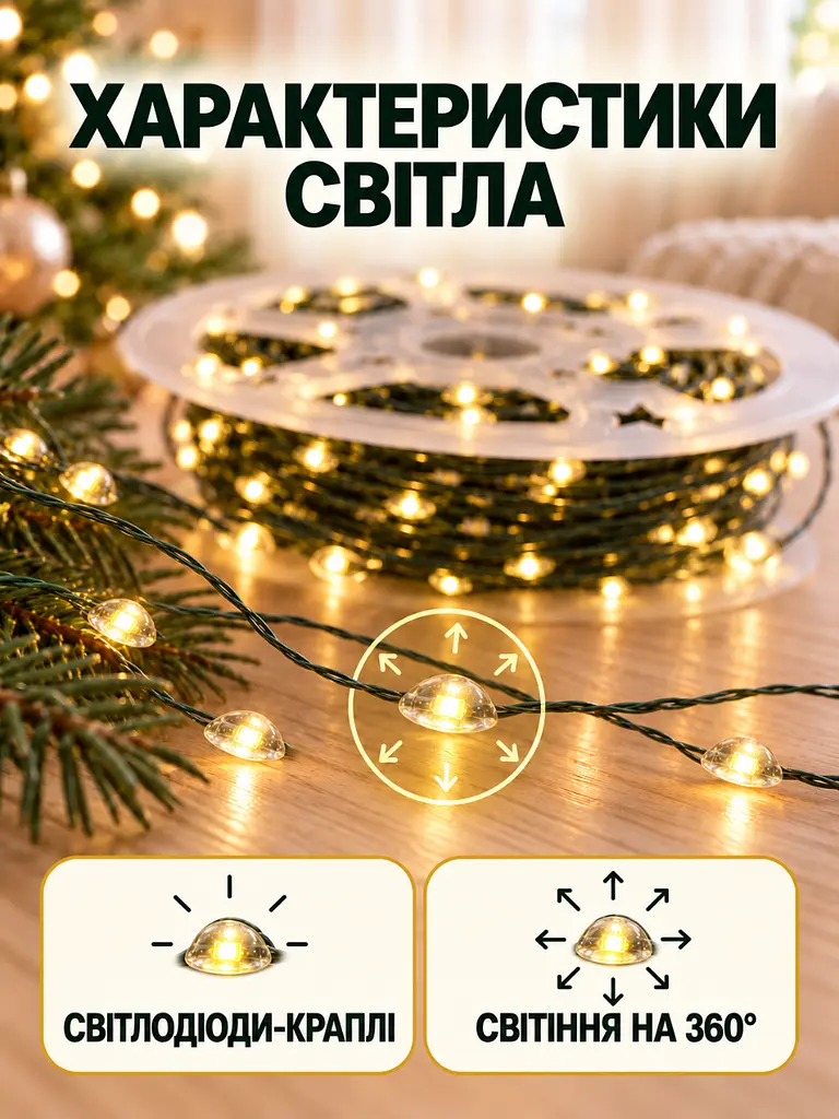 Світлодіодна гірлянда Роса 100 м 1000 LED від USB та батарейок з пультом для ялинки Тепла біла (37261548) - фото 6
