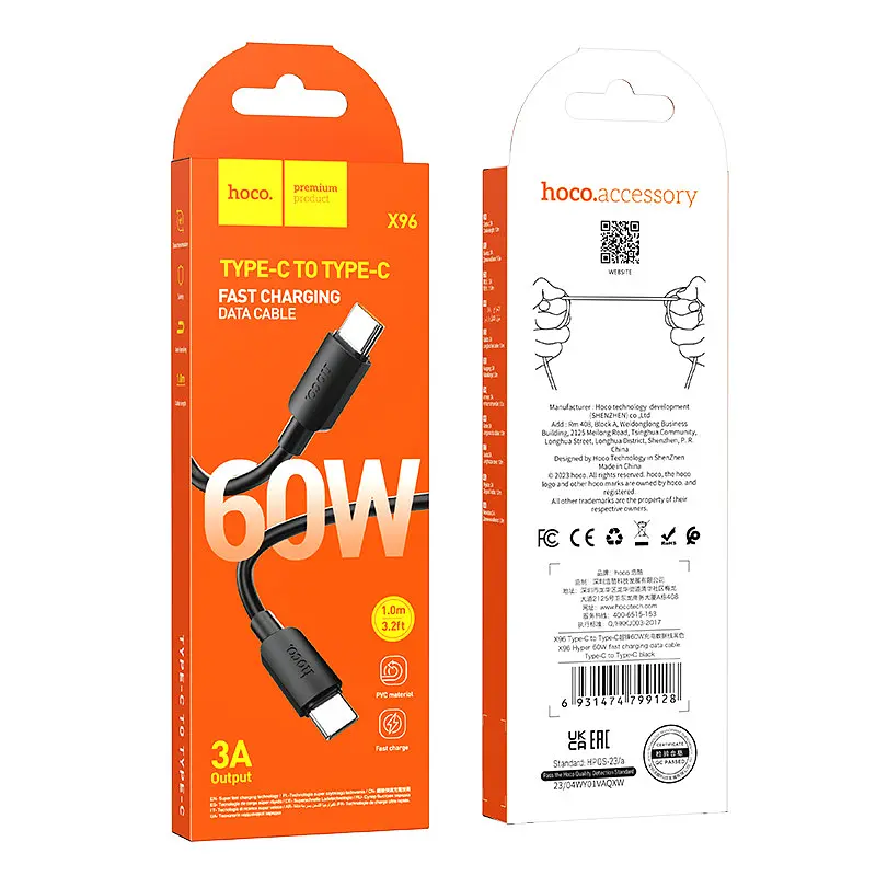 Кабель Hoco X96 Hyper 60W fast charging data cable Type-C to Type-C Чорний - фото 2