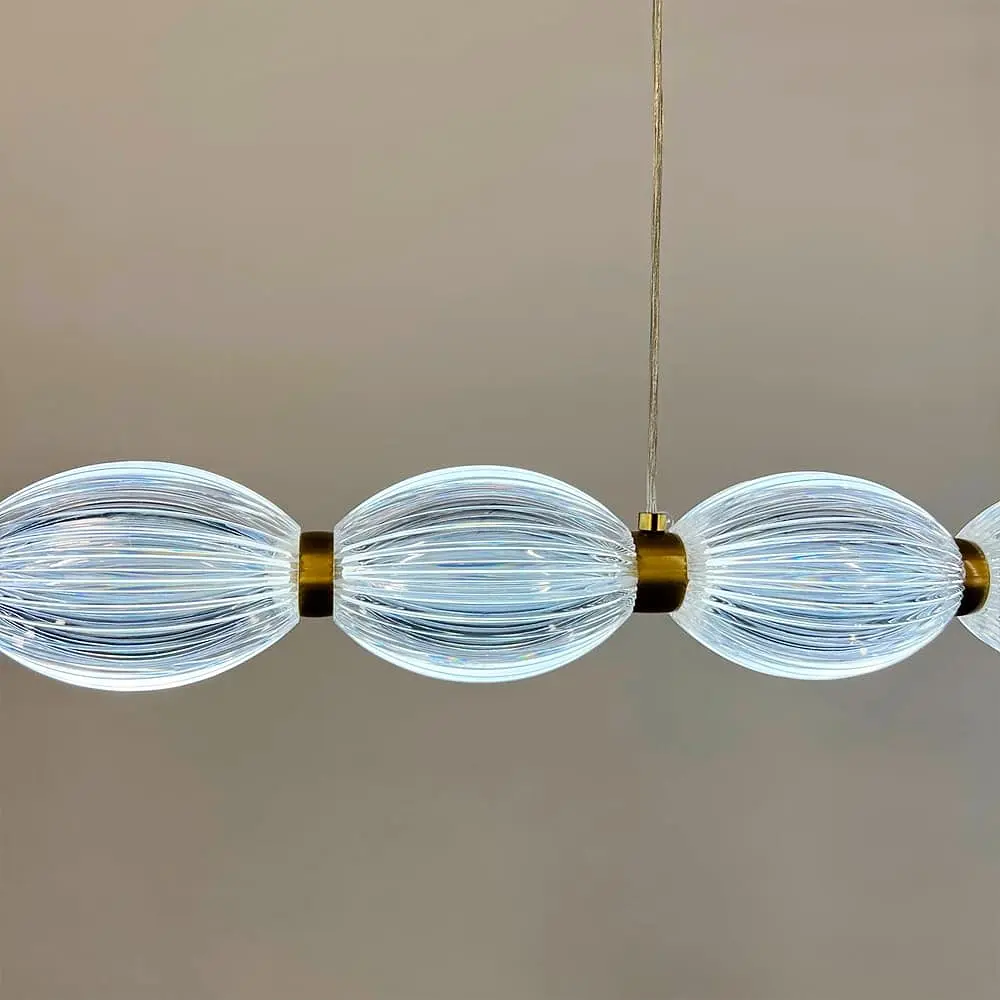 Led люстра с прозрачными рельефными шариками в удлиненном латунном корпусе 100 см | Line F | Ст. MJ343-1000L - фото 5