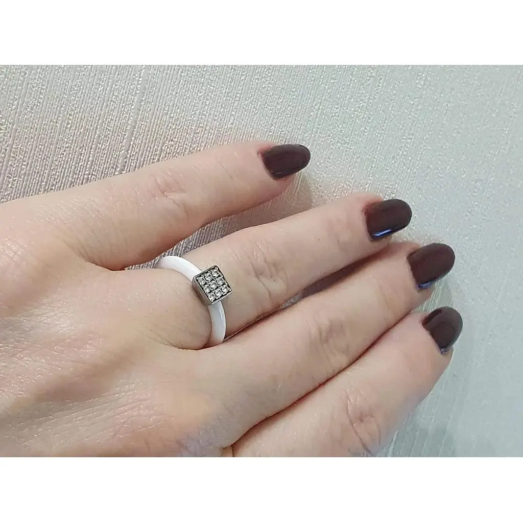 Срібне кільце Aurora з керамікою і фіанітами. С1007Б 16 - фото 2