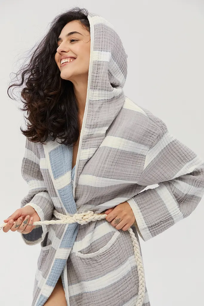 Халат Lotus Home - Milana muslin beige-lead blue L/XL - фото 3