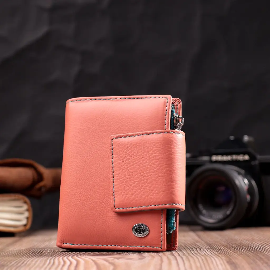 Гаманець з натуральної шкіри для жінок з цікавою монетницею ST Leather 19447 помаранчевий - фото 7