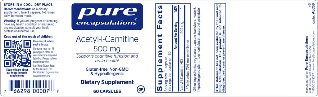 Ацетил-L-карнітин Pure Encapsulations Acetyl-l-Carnitine 500 мг 60 капсул - фото 2