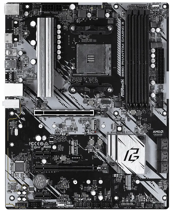 Материнская плата AM4 (B550) ASRock B550 Phantom Gaming 4, B550, 4xDDR4, CrossFireX, Int.Video(CPU), 6xSATA3, 2xM.2, 1xPCI-E 16x 4.0, 1xPCI-E 16x 3.0, 2xPCI-E 1x 3.0, 1xM.2 (Key E), ALC1200, RTL8111H, 8xUSB3.2/4xUSB2.0, HDMI, ATX - фото 2