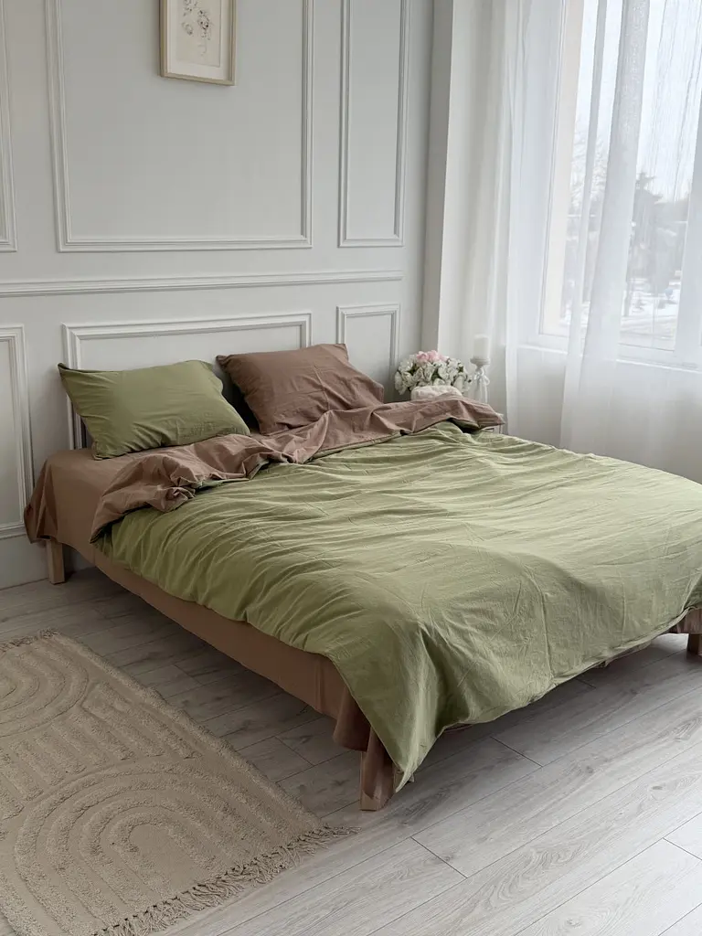 Постільна білизна двоспальне Dushka Home Варена бавовна преміум 21673 180х215 см кориця з фісташковим