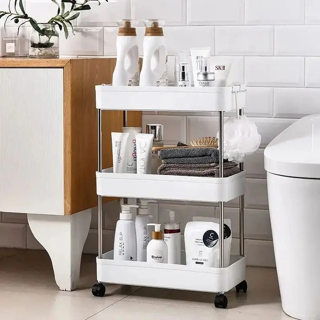 Этажерка стеллаж Supretto на 3 полки на колесах белая (83590001) - фото 5