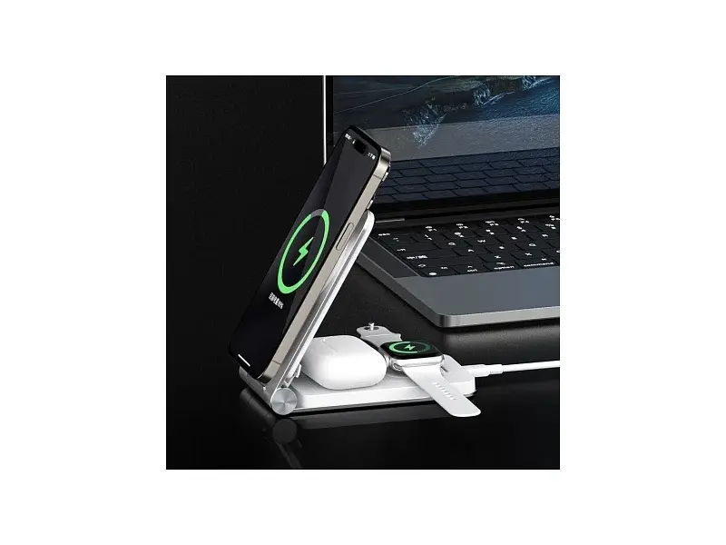 Бездротовий зарядний пристрій Maxco 3in1 15 W Folding Wireless Charger сірий (MW08) - фото 8