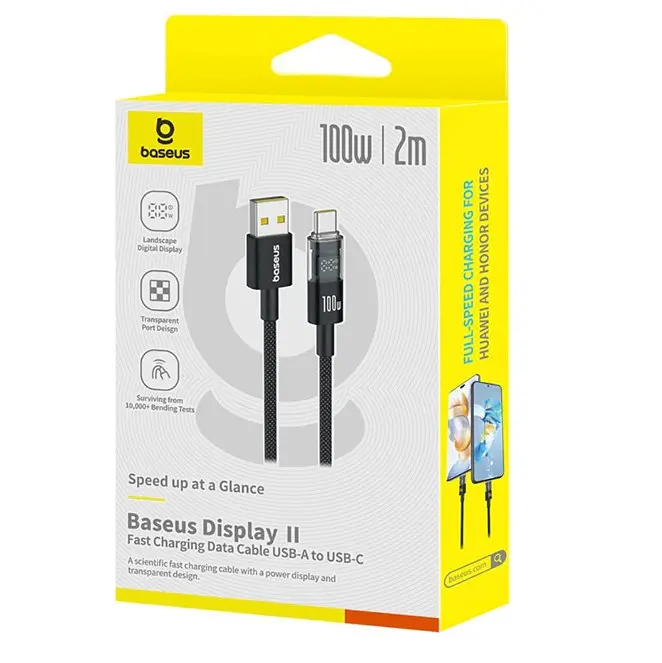 Кабель Baseus Display 2 Fast Charging Data Cable USB-A to USB-C 100W 2 м Чорний - фото 2