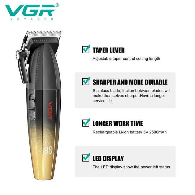 Машинка для стрижки VGR V-003 акумуляторна Professional Turbo 6 Золотий насадок з Чорним 5 Вт - фото 7